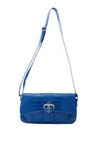 Women Blue Crocodile Bag with Buckle Detail