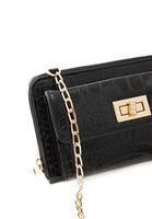 Women Black Crocodile Textured Phone Bag