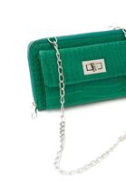 Women Green Crocodile Textured Phone Bag