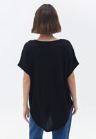 Bayan Siyah Taş Detaylı Oversize Tişört ( MODAL )
