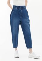 Bayan Mavi Yüksek Bel Baggy-Fit Denim Pantolon
