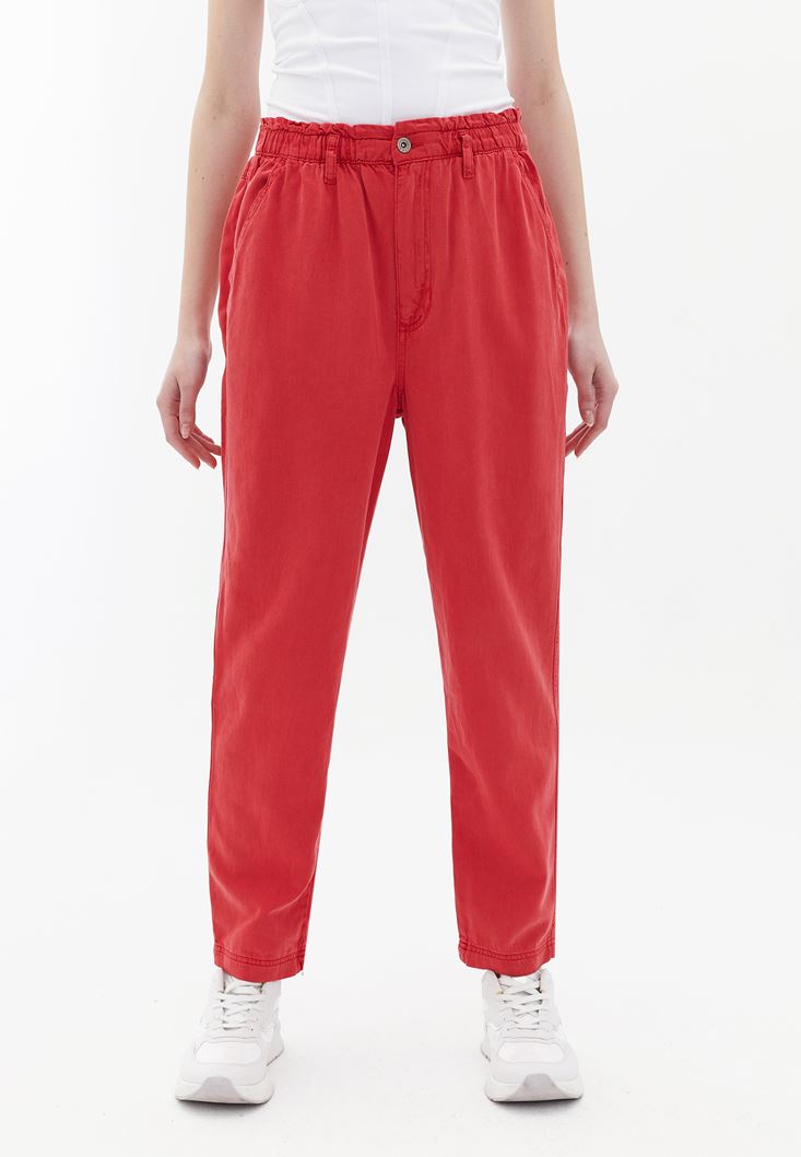 Bayan Kırmızı Ultra Yüksek Bel Baggy-Fit Pantolon ( TENCEL™ )