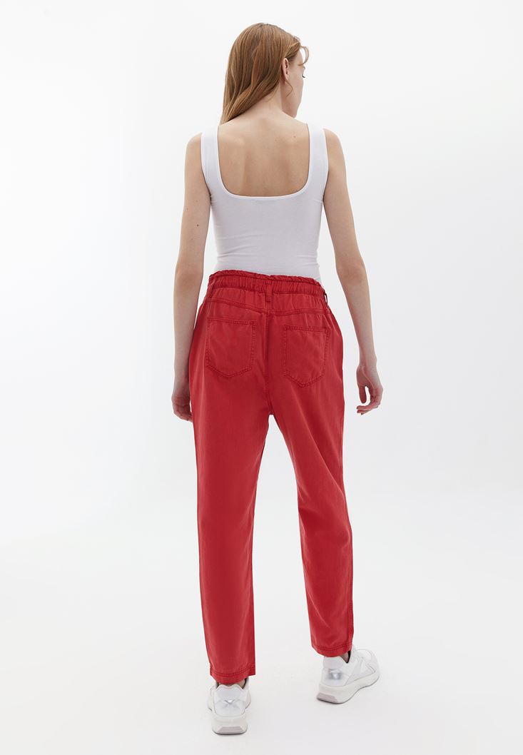 Bayan Kırmızı Ultra Yüksek Bel Baggy-Fit Pantolon ( TENCEL™ )