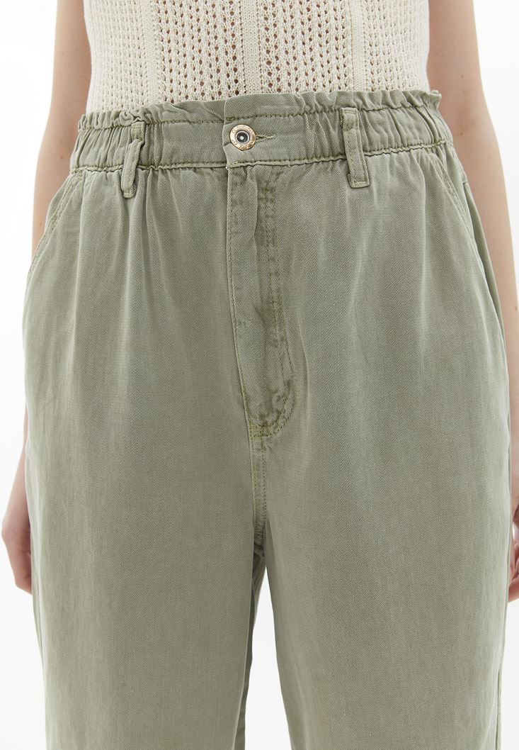 Bayan Yeşil Ultra Yüksek Bel Baggy-Fit Pantolon ( TENCEL™ )