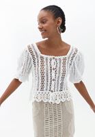 Women Cream Cotton Knitted Blouse