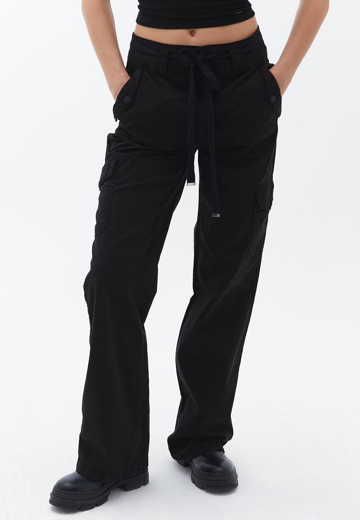 Black Cotton Mid Rise Pants Online Shopping | OXXOSHOP