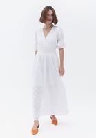 Women White V-Neck Maxi Dress with Puff Sleeves