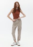 Bayan Bej Ultra Yüksek Bel Carrot-Fit Pantolon