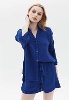 Bayan Mavi Pamuklu Oversize Gömlek