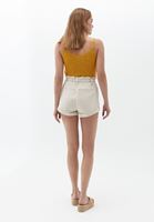 Women Beige Mini Shorts with Waist Detail