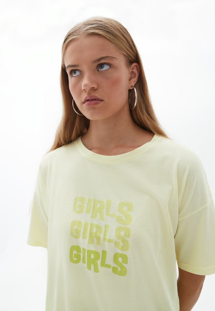 Bayan Yeşil Pamuklu Oversize Tişört