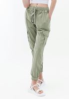 Women Green Elasticated waistband cargo jogger pants