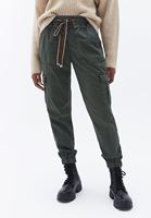 Women Green Elasticated waistband cargo jogger pants