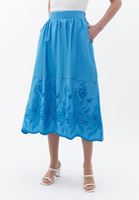 Women Blue Midi Brode Skirt