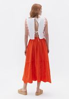 Women Orange Midi Brode Skirt