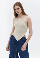 Bayan Bej Sırt Dekolteli Crop Top