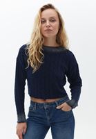 Women Blue Knitwear Sweater with Back Detail