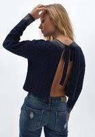 Women Blue Knitwear Sweater with Back Detail