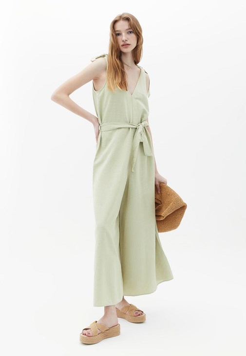 ASOS DESIGN strappy culotte jumpsuit in green floral print | ASOS