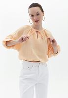 Women Orange Crop Blouse with Elastic Waistband