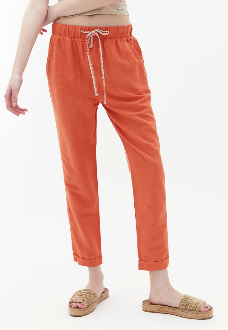 Bayan Turuncu Yüksek Bel Carrot-Fit Pantolon
