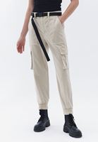 Women Beige Mid Rise Cargo Pants with Belt