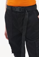 Women Black Mid Rise Cargo Pants with Belt