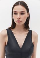 Women Silver V-neck Crop Blouse