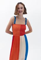 Bayan Çok Renkli Pileli Uzun Elbise