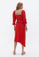 Women Red Midi Skirt with Asymmetrical Cut