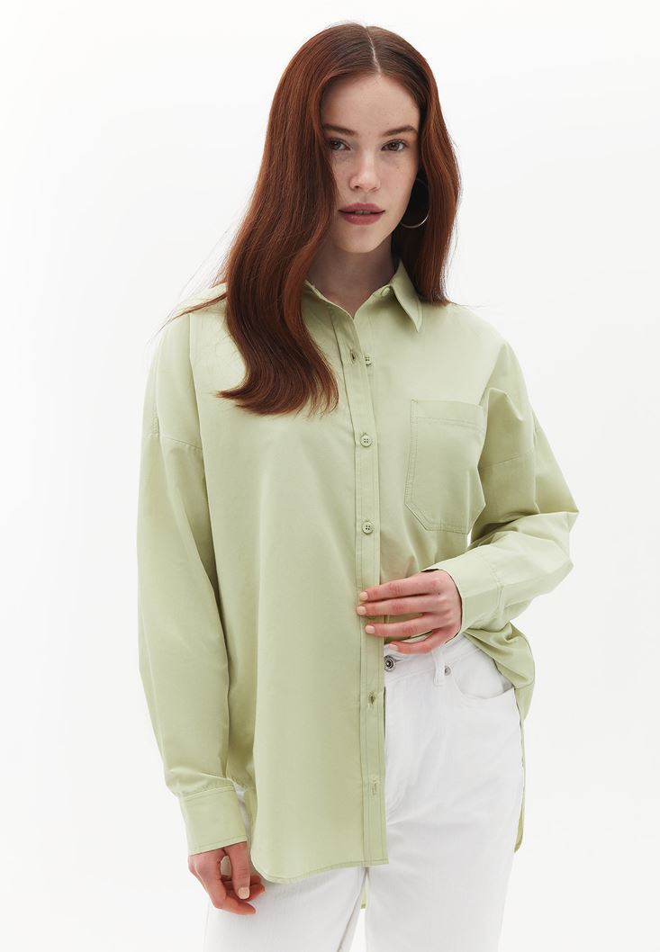 Bayan Yeşil Oversize Poplin Gömlek