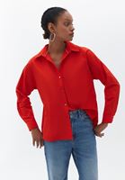 Bayan Kırmızı Pamuklu Loose-Fit Gömlek