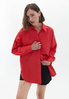 Bayan Kırmızı Oversize Cepli Gömlek