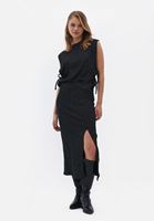 Women Black Midi Skirt with Slit Detail