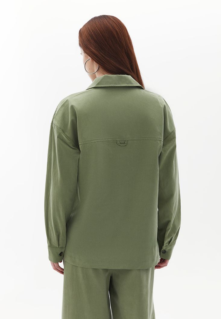 Bayan Yeşil Cep Detaylı Oversize Gömlek ( TENCEL™ )