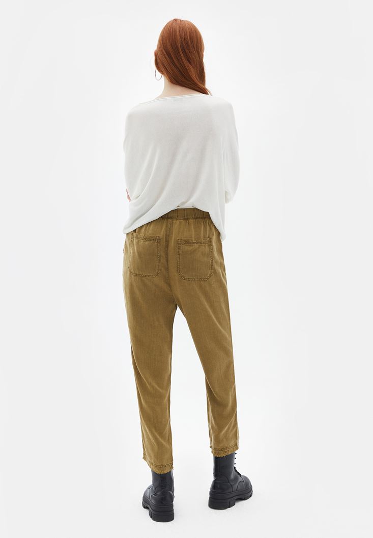 Bayan Kahverengi Orta Bel Baggy-Fit Pantolon ( TENCEL™ )