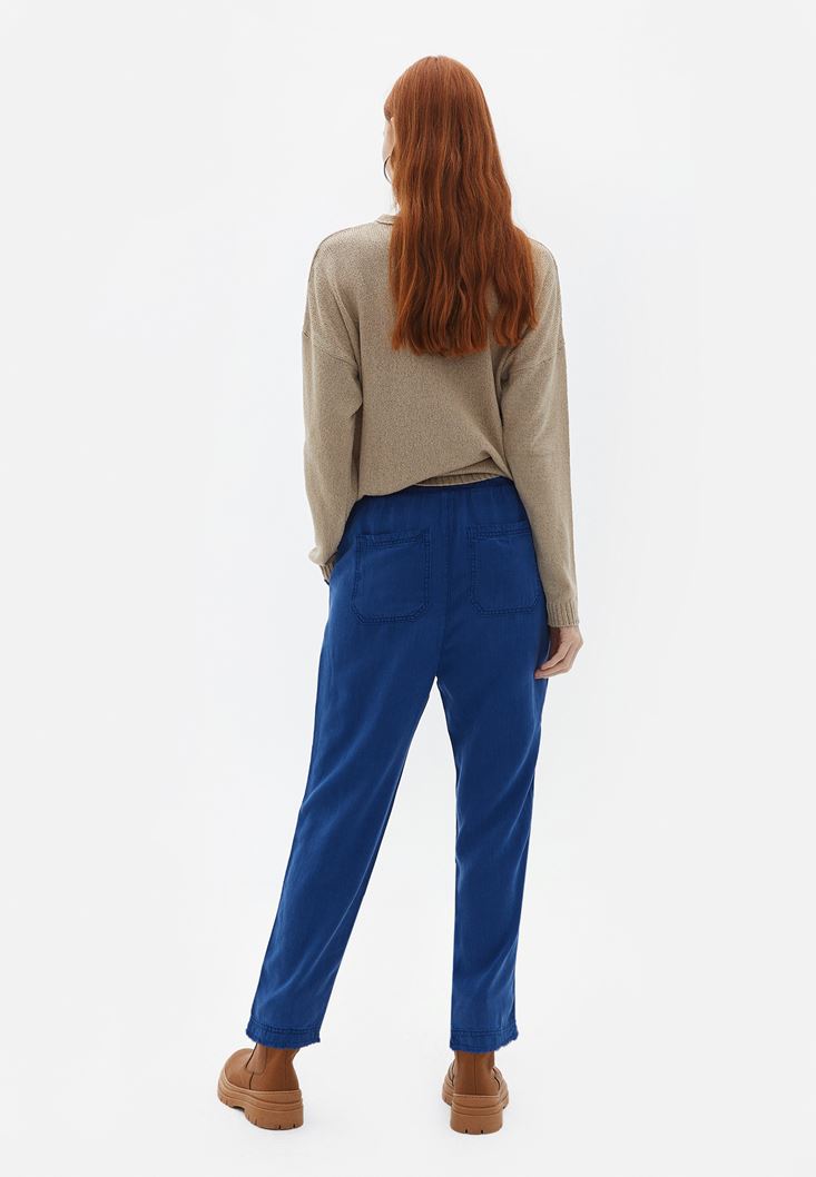 Bayan Mavi Orta Bel Baggy-Fit Pantolon ( TENCEL™ )