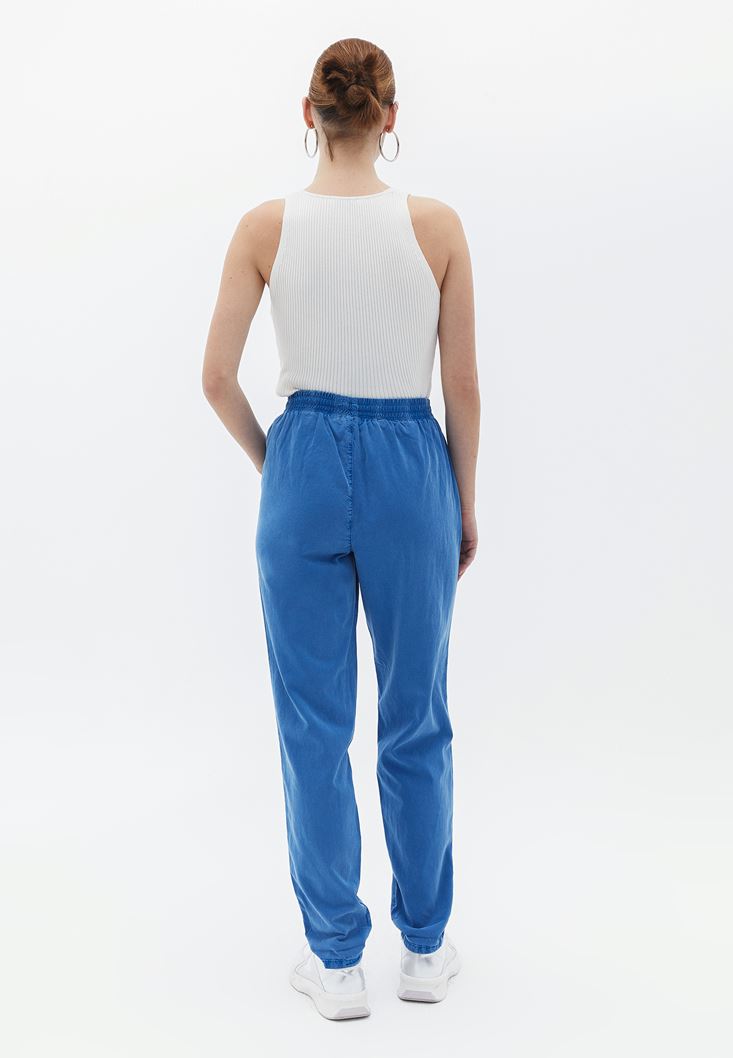 Bayan Mavi Orta Bel Carrot-Fit Pantolon ( TENCEL™ )