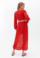 Women Red Cotton High Rise Midi Skirt