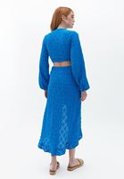 Women Blue Cotton High Rise Midi Skirt