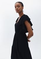 Bayan Siyah Kruvaze Yaka Uzun Elbise