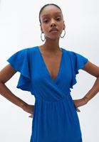 Women Blue Double Breast Maxi Dress