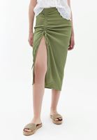 Women Green Midi Skirt with Slit