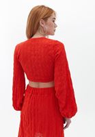 Bayan Kırmızı Bağlama Detaylı Crop Bluz