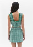 Women Green Tweed Crop with Buttons