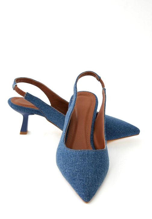 Blue denim on sale heels women's shoes