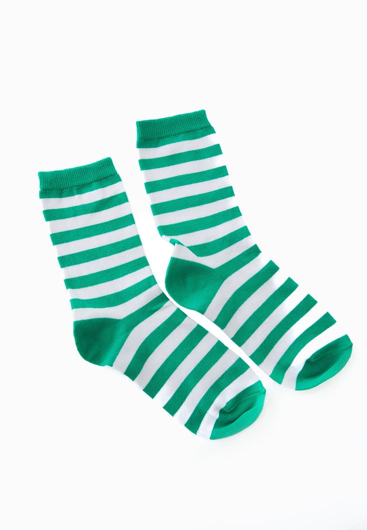 Bayan Yeşil Çizgili Çorap