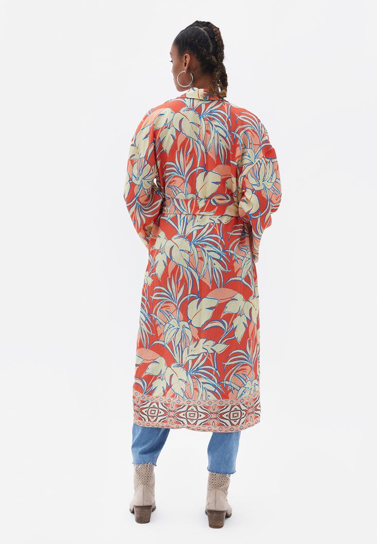 Bayan Çok Renkli Bağlamalı Uzun Kimono