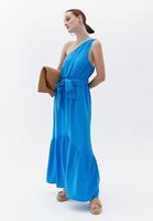 Women Blue Maxi Dress with Single Shoulder