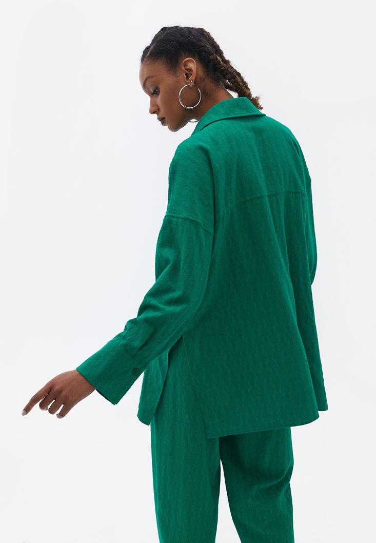 Bayan Yeşil Oversize Jakarlı Gömlek
